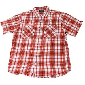 Harley-Davidson Men’s Plaid Button-Up Shirt Orange Short Sleeve Biker